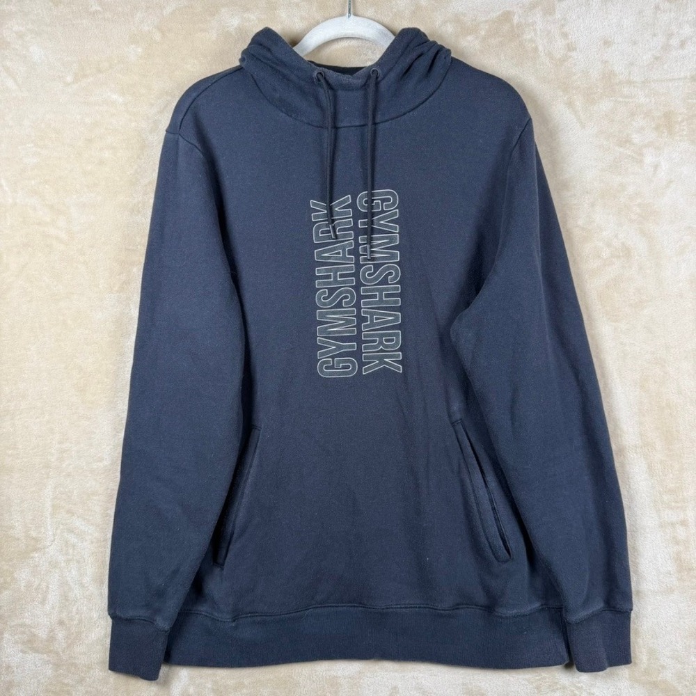 Gymshark Mens Black Vertical Graphic Logo Pullover Hoodie Size Large Sweatshirt